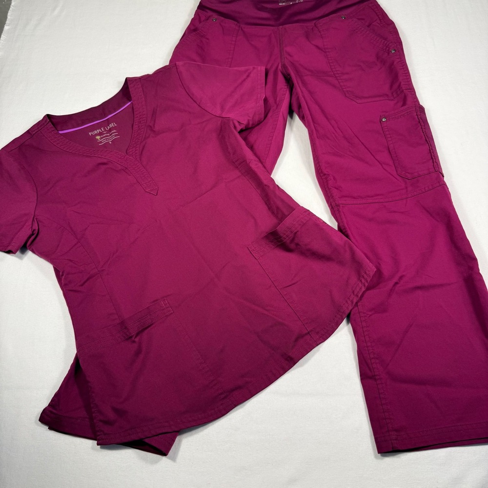 Healing Hands Purple Label Scrub Set S/SP Berry V-Neck Yoga Cargo Pants